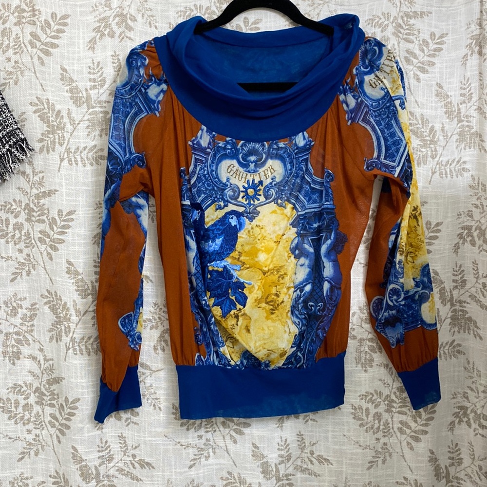 Jean Paul Gaultier Vintage Sheer Mesh Embroidered Parrots Top
